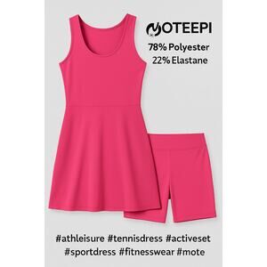 Moteepi - Pink Activewear Set – Sleeveless Sport Dress & Shorts | Women’s Size M